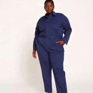 UNIVERSAL STANDARD Navy Belted Stretch Cotton Twill Jumpsuit Women XS/10-12
